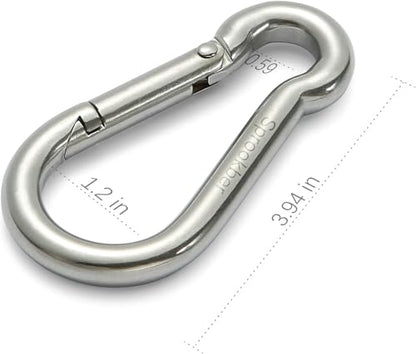 sprookber Stainless Steel Spring Snap Hook Carabiner - 304 Stainless Steel Caribeener Clips, Set of 6 - size: 4 Inch