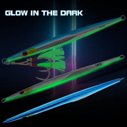 3pcs Saltwater Vertical Fishing Jigs Metal Jigging Spoon | Speed Fast Deep Sea Jigging Fishing Lures Luminous Lead Jigs with Assist Hooksfor Tuna Bass Dogtooth Grouper(5.29oz/5.64oz) - color: C-speed fast sinking fishing jigs 5.64oz