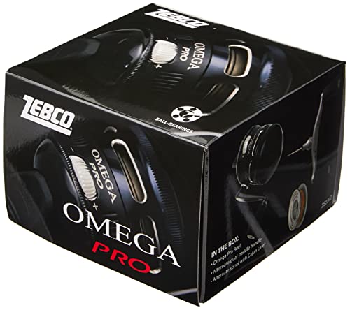 Zebco Omega Pro Spincast Fishing Reel, Dual Ceramic Pick-up Pins, Solid-Brass Pinion Gear, GlideLine ll Line Retrieval System, Pre-Spooled
