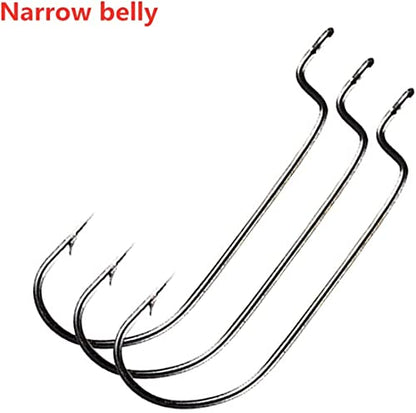 50pcs/Pack Offset Fishing Hooks Worm Hooks Black High Carbon Steel Senko Bait Fishing Hooks 5/0 4/0 3/0 2/0 1/0 1# - size: 1#-50pcs