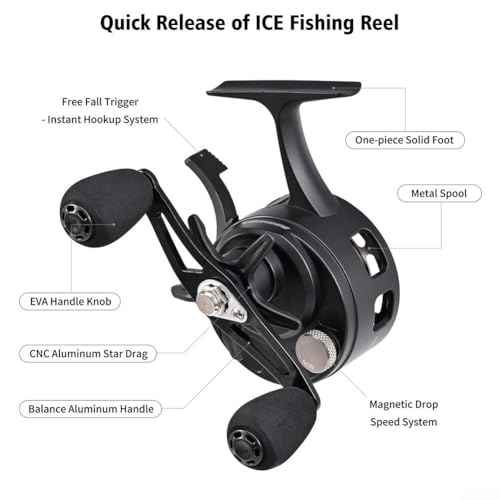 Metal Spool Ice Fishing Reel for Maximum Line Capacity and Performance - size: Orange left hand
