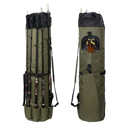 LEADALLWAY Portable Fishing Rod Case - Durable Folding Oxford Fabric Tackle Carry Bag - Multifunction, Large Capacity, Waterproof - Holds 5 Poles