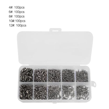 500 Pcs Rolling Barrel Fishing Swivels Kits 5 Sizes – High Carbon Steel Fishing Tackle Connectors for Saltwater and Freshwater, Storage Box Included