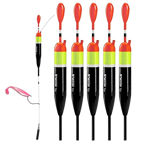 THKFISH Fishing Bobbers Fishing Floats and Bobbers Slip Bobbers for Fishing Balsa Floats Crappie Fishing Bobbers 1/6oz(3.47"X0.47"X6.73") 3/8oz(3.84"X0.6"X 7.2") 1/2oz(4.13"X0.75"X7.87") - color: Floatage 1/2oz(15g)-5pcs
