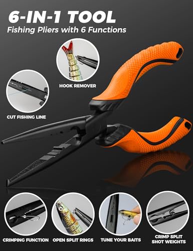 2PC Fishing Tool Kit - 7" Fillet Knife,Fishing Pliers,Multitool Hook Remover Fishing Pliers,Fishing Gear for Saltwater - color: 9.4"Fishing Pliers Orange