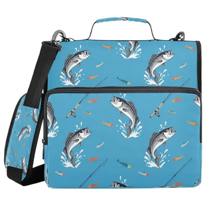 Fish Blue Lure Bass Funny 3 Ring Zipper Binder with Strap 1.5 inch 500 Sheet Capacity File Folder Storage Organizer