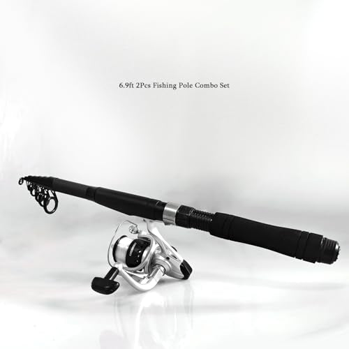 2 Pack Telescopic Fishing Rod and Reel Combo, 2PCS 6.9ft/2.1m Collapsible Fishing Pole, 2PCS Spinning Reel Complete Fishing Kit with Lures Hooks Pliers for Freshwater Travel Beginners - color: Black