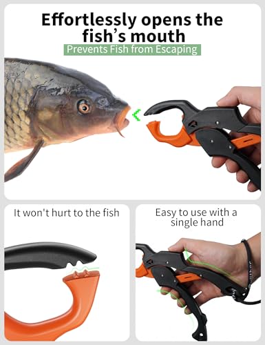 Fish Gripper 9.2",Fish Grabber Tool with Lanyard,Fish Holder for Saltwater - color: orange