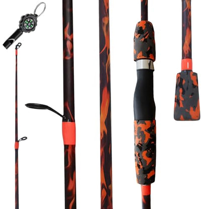6'6" Fiberglass Casting Rod, 2-Piece Skull Design, Durable & Sensitive with Split-Grip Handle, Perfect for Bass, Pike, Catfish Fishing in Freshwater & Saltwater - color: HLWZB-6'0", size: 6'0"
