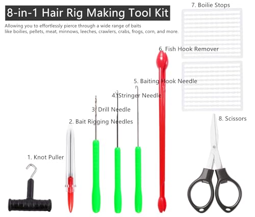 Baiting Needle for Carp Bait Rig: 8-in-1 Hair Rig Making Tool Kit Carp Fishing Equipment