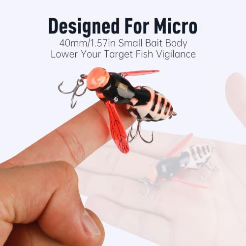Kingdom Wasp Crawl Bait Insect Bionic Floating Fishing Lures Swimbaits Hard Artificial Baits Lure Freshwater and Saltwater Bass Carp Pike Walleye Fishing ABS Material Carbon Steel Three Book Hook - color: Set4, size: 4.2g