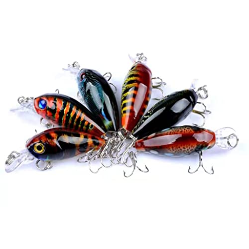6 Pcs Minnow Crankbait Set, as Topwater Hard Swimbait Jerkbait for Trout Bass Salmon in Various Saltwater and Freshwater