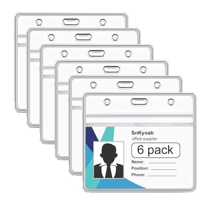 6 Pack Horizontal Badge Holders Plastic with Resealable Zipper, Waterproof ID Card Holder&Name Tag Holder for Office&School, Fits ID Card/Credit Card/Driver’s License (2.4 x 3.7 Inches)