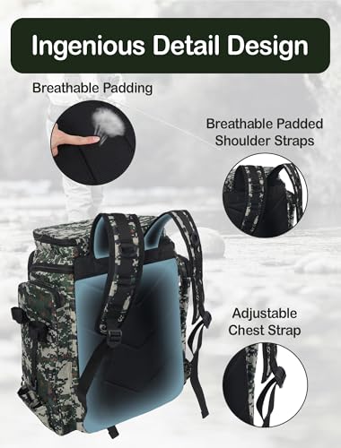 Handor Fishing Tackle Backpack, 50L Capacity, Waterproof Fishing Gear Bag (camouflage green) - color: Camouflage Green