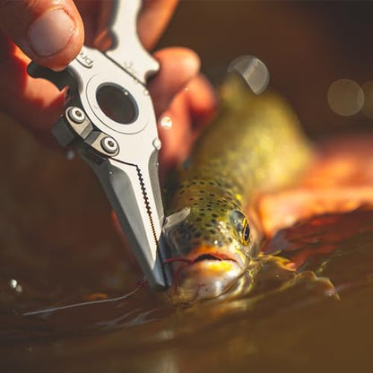 Premio 5.5" Titanium Fishing Pliers with Side Cutters, Lanyard, & Leather Sheath | Saltwater Resistant, Fly Fishing, Rigging, Dehooking, Halo Hinge