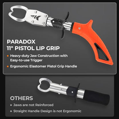 KastKing Paradox 11’’ Pistol Lip Grip, Corrosion-Resistant 420 Stainless Steel, Ergonomic Non-Slip Elastomer Handle, Easy-to-Use Trigger, Spring-Loaded Jaws for a Firm and Safe Hold - style: B: 11'' Pistol Lip Grip