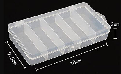 Jilukibo 3 Pack 5 Grid Clear Plastic Fishing Tackle Accessory Box Container, Clear Tiny Fishing Lure Bait Hooks Storage Box for Jewelry Making Organizer (7.08 x 3.74 x 1.18inch)