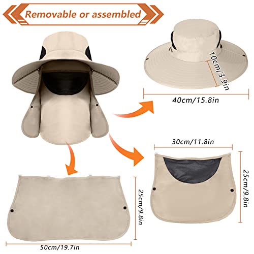 Fishing Hat for Men, UPF 50+ Removable Sun Protection Cap with Face Neck Flap, Hiking & Garden Summer Sun Hat for Women (US, Alpha, One Size, Khaki)