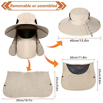 Fishing Hat for Men, UPF 50+ Removable Sun Protection Cap with Face Neck Flap, Hiking & Garden Summer Sun Hat for Women (US, Alpha, One Size, Khaki)