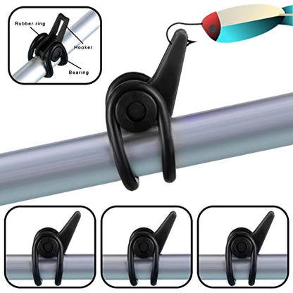 Gejoy 21 Pcs Fishing Hook Holder Fishing Rod Hook Keeper with 3 Size Elastic Rubber Rings, Adjustable Spring Lure Bait Holders for Most Rods - color: Black