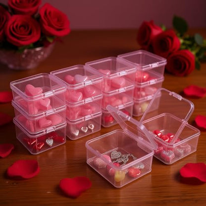18 Pieces Square Empty Mini Clear Plastic Storage Box 2.56x2.56x1.38 inch | Hinged Lids, For Small Items, Craft Projects - size: 2.56 x 2.56 x 1.38 inch