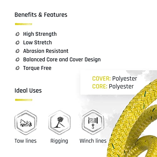 Pelican Rope High Strength Low Stretch Versatile Polyester Double Braid 100% Polyester Core and Cover The Ape Rigging Rope 1/2" 150 ft. Yellow - 11,000 lbs Tensile Strength - size: 1/2" x 150 ft.