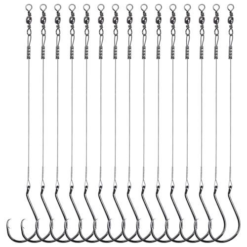 Circle Hooks Rigs, 15pcs Fishing Leader Rigs with Steel Leader Wire and Circle Hooks 1/0 2/0 3/0 4/0 5/0 6/0 7/0 8/0 9/0 10/0 for Bass, Catfish Fishing - size: 7/0