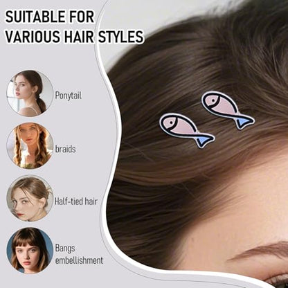 6 Pcs Cartoon Pink Fish Hair Clips Line Little Fish Non Slip Resin Barrette Sweet Bangs Headwear Styling Clip for Women Ocean Hair Accessories Hairstyle Tool - color: Style 1