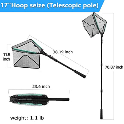 KOMCLUB 70.8in Floating Landing Net, Collapsible Telescoping Fishing Net‌ | Rubber Coated Handle for Easy Catch & Release, Kid-Friendly, Fits Saltwater & Freshwater Use, Black