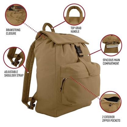 Rothco Canvas Daypack – Heavy-Duty Cotton Canvas Backpack for Hiking, Camping, Traveling, and Daily Use – 34L Capacity - color: Earth Brown