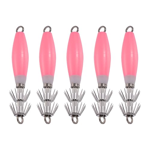 Luminous Squid Jig Hooks, Squid Jigs Saltwater Glow in Dark Dual-Layer Hooks - Fit for Cuttlefish Sleeve Night Fishing - color: Pink