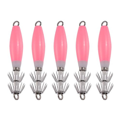 Luminous Squid Jig Hooks, Squid Jigs Saltwater Glow in Dark Dual-Layer Hooks - Fit for Cuttlefish Sleeve Night Fishing - color: Pink