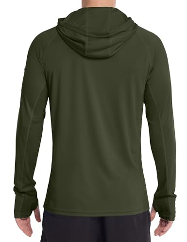 Roadbox Mens UPF 50+ Sun Protection Hoodie, Long Sleeve Fishing Shirt with Mask, Lightweight UV SPF Hooded for Hiking Running - color: Dark Green, size: XX-Large