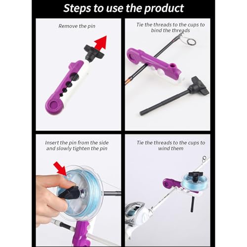 2pc Mini Fishing Line Winder Spooler Machine - Portable Handheld Line Winding Tool, Easy to Install & Use, ABS Durable Plastic with 4 Adaptor Holes for Rods - color: Black & Purple
