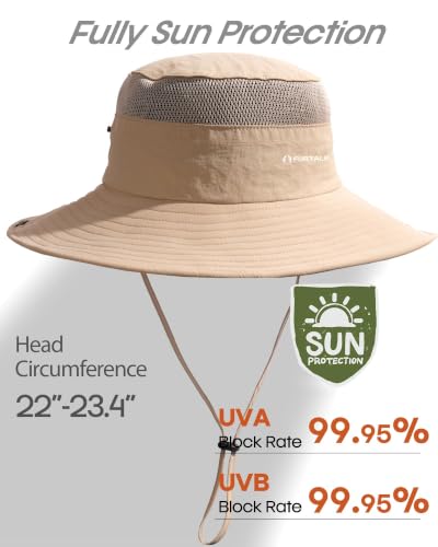 FURTALK Sun Hats for Men Women UPF Sun Protection Breathable Wide Brim | Nylon UV Protection, Breathable Adjustable, 2-in-1 Wide Brim, Packable Water-Resistant, Fishing Hiking Summer - color: Khaki