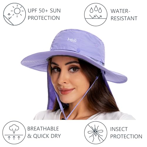 BASSDASH UPF 50+ Mosquito Sun Hat with Hidden Head Net and Neck Flap for Men Women Outdoor Fishing Hiking Camping - color: Light Purple