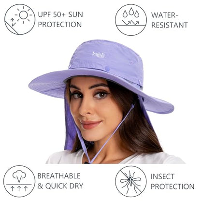 BASSDASH UPF 50+ Mosquito Sun Hat with Hidden Head Net and Neck Flap for Men Women Outdoor Fishing Hiking Camping - color: Light Purple