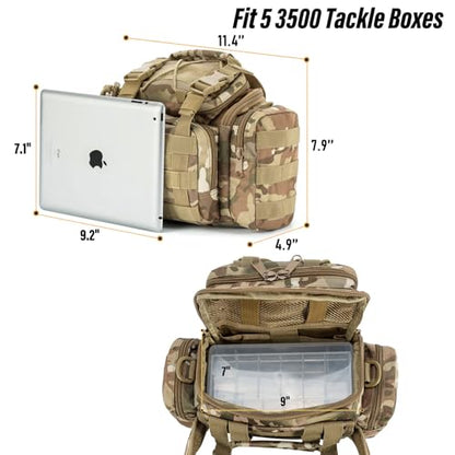 Dr.Fish Fishing Tackle Bag 5 Boxes with 60 Lures Included Loaded Stocked Tackle Box Set Spinner Lures Kit Freshwater Gear Equipment - color: Camo Bag, 11.4*4.9*7.9’'