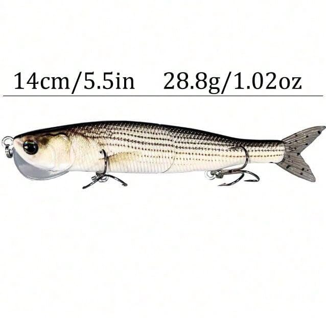 Topwater Artificial Bionic Wobbler Fishing Lure, 5.5in/1.02oz Slow Sinking Simulation Multi Jointed Hard Bait, Fishing Accessories for Freshwater & Saltwater - color: White