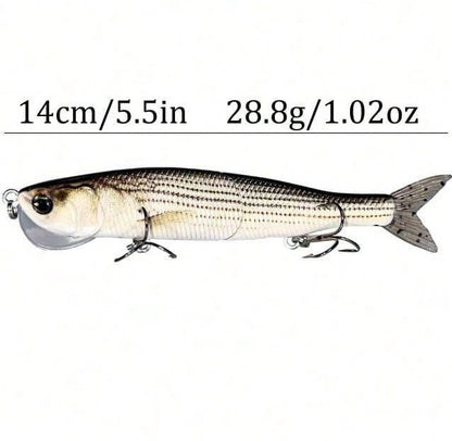 Topwater Artificial Bionic Wobbler Fishing Lure, 5.5in/1.02oz Slow Sinking Simulation Multi Jointed Hard Bait, Fishing Accessories for Freshwater & Saltwater - color: White
