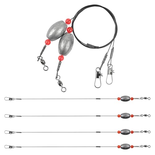 Saltwater Bottom Fishing Rigs Carolina Rig with Stainless Steel Wire Leader Egg Sinkers Surf Fishing Ready Rigs for Flounder, Striped Bass, Snapper, Grouper, Redfish, Drum 0.5–2 oz, 4Pcs - size: 1.5oz-4pcs