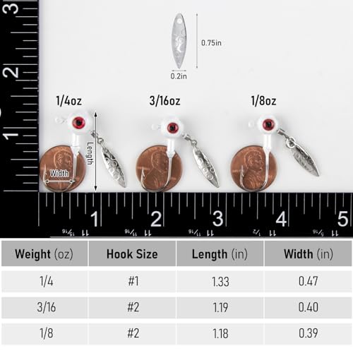 Dr.Fish 10 Pack Crappie Fishing Jigs Stand Up Round Jig Heads Painted Fishing Lure Spinner Blade Walleye Bass Trout Bluegill Freshwater Saltwater - color: Pink Blue, size: 1/8oz-Hook #2