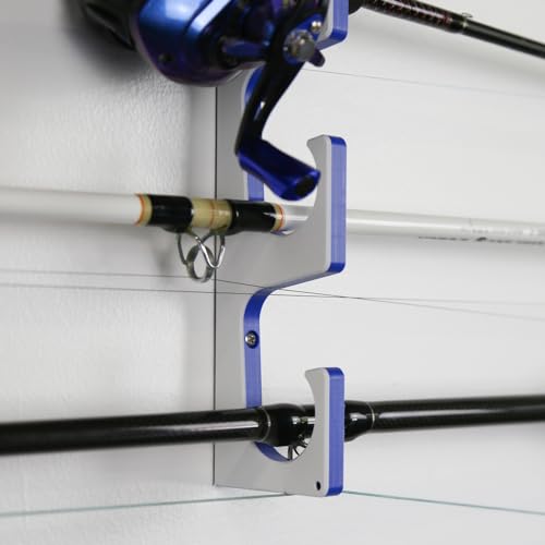 TRAPSKI Made in the USA Premium Fishing Rod/Pole Holder Rack Organizer | Wall or Boat Mounting Fishing Rod Rack | Marine Grade HDPE Plastic | Holder for up to 4 Rods | Stackable - color: H4 White/Blue