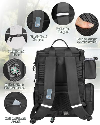MATEIN Fishing Backpack with 4 Tackle Boxes, Fishing Bag with Rod Holder | 3600 Tackle Box 4 Pack, Water Resistant Tackle Backpack with Cooler Compartment, Safety Compass, Gifts for Fishermen - color: Black