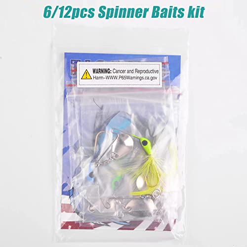 Spinnerbait Bass Fishing Lures Set,Mini Rooster Fishing Spinner Lure Multicolor Hard Metal Spinner Baits Jigs Lure for Bass Trout Pike Bluegill Freshwater Saltwater Fishing - color: 12pcs