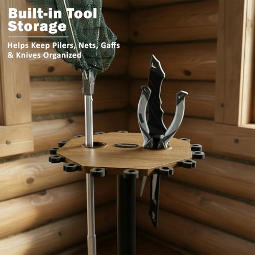 Rush Creek Creations 16-Rod Round Fishing Rod Holder for Garage, 360° Access Fishing Pole Holder for Fishing Rods, Reels, Gear, and Accessories, Securely Holds 16 Rods, Wood Grain - color: Wood Grain