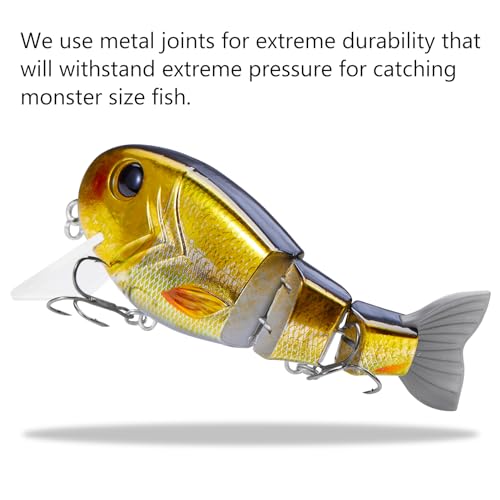 BASSROCK Topwater Fishing Lures for Bass Pike Salmon Floating Swimbait Jointed Crankbait Freshwater Saltwater 4.9in/1.76oz RK1001 - color: Golden Shiner, size: 4.9in/1.76oz