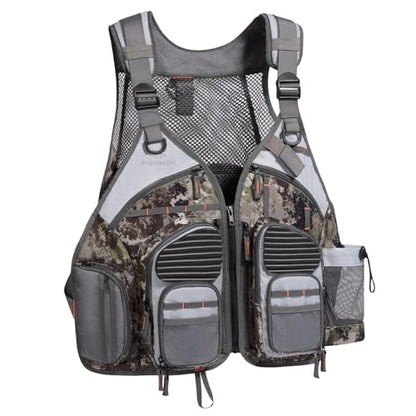 BASSDASH Strap Fishing Vest Adjustable for Men and Women, for Fly Bass Fishing and Outdoor Activities - color: Grunge Camo