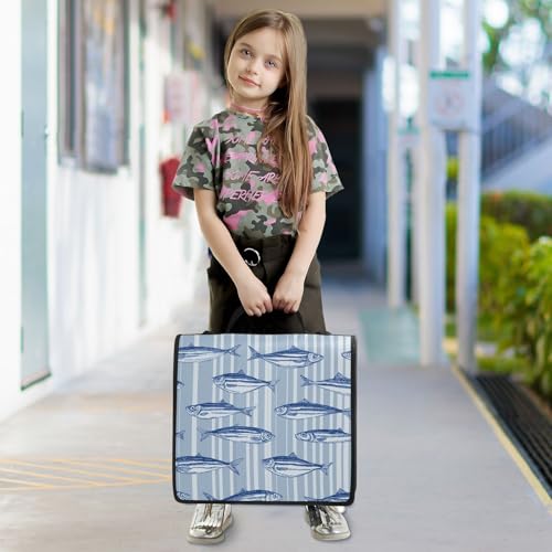 Fishes Lure Blue Stripes 3 Ring Zipper Binder with Strap 1.5 inch 500 Sheet Capacity File Folder Storage Organizer