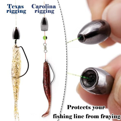 FishTrip 10Pcs Tungsten Bullet Weights Sinkers for Texas Rig Bass Fishing | Worm Weights for Carolina Rig, Flipping Slip Sinker Sliding Weights Lead Fishing Weights Saltwater Freshwater 1/16oz-1/2oz - size: 3/16 oz